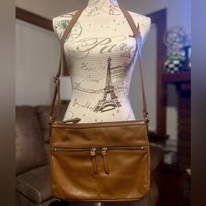 Fossil “Elise” Large Tan Pebble Leather Crossbody